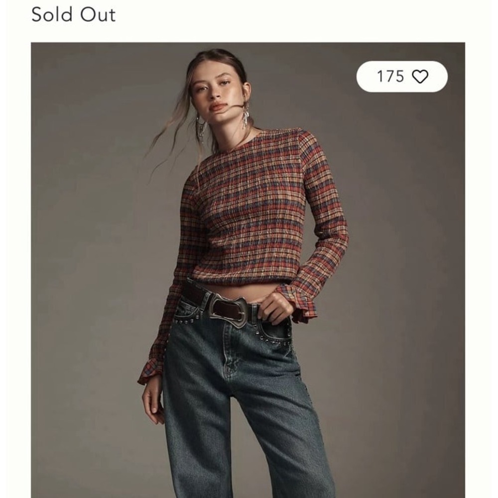 Maeve Long-Sleeve Smocked Blouse plaid women's size small